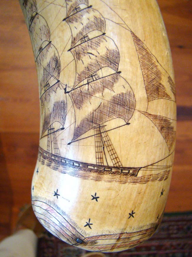 A rare and unbelievably beautiful American polycrome decorated and sailor carved patriotic powder horn circa 1810-1830 — image 8